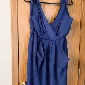 DAMAGED VINTAGE ALL THAT JAZZ NAVY BLUE PARTY DRESS SIZE SMALL FRONT POCKETS
